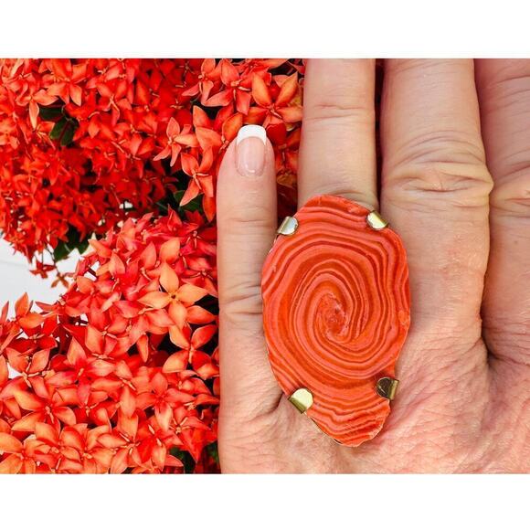 VTG Ring Coral Statement Ring Sz 4 Large Cocktail Ring Agate? - Picture 1 of 5